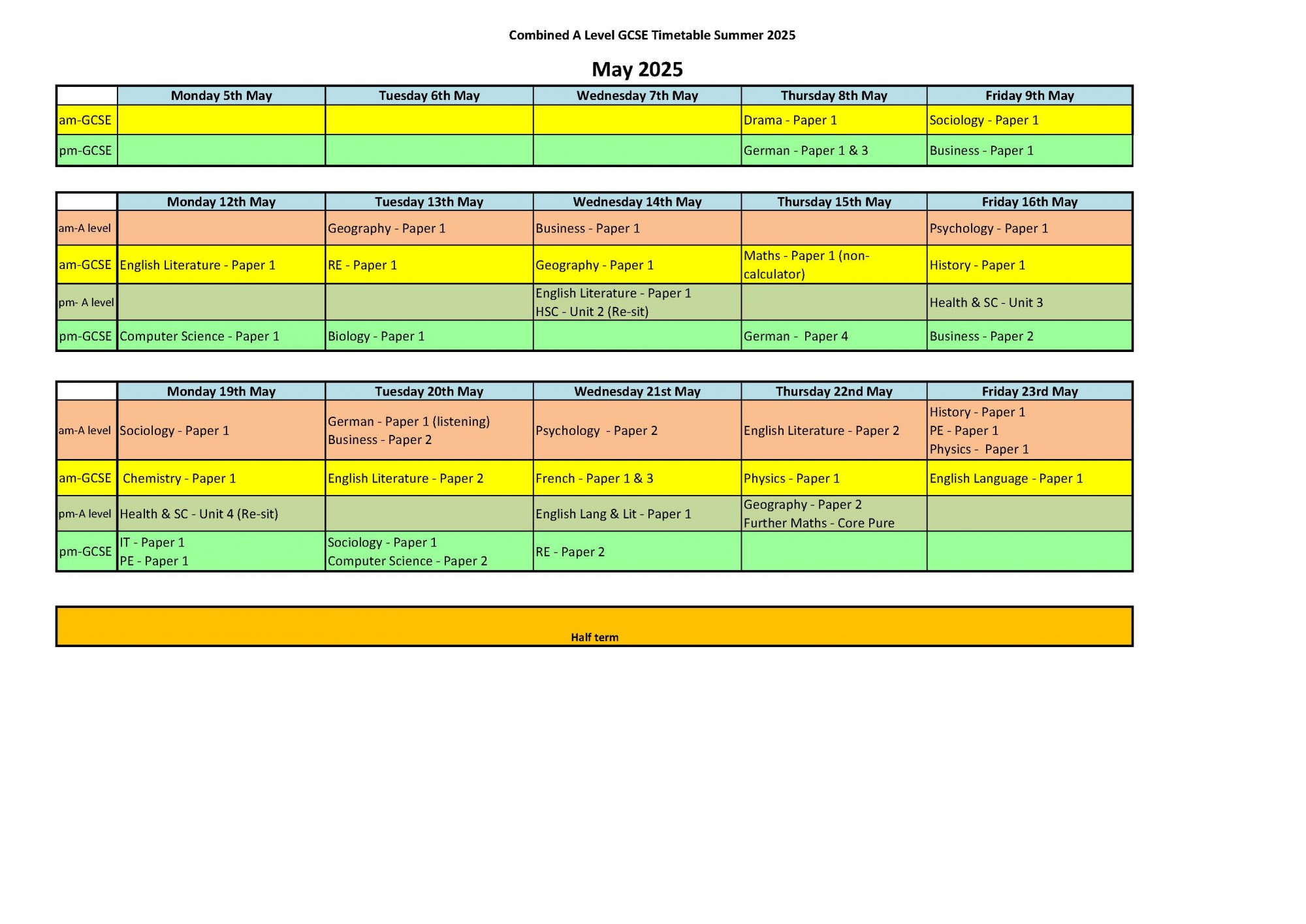 Timetable Summer 2026 All